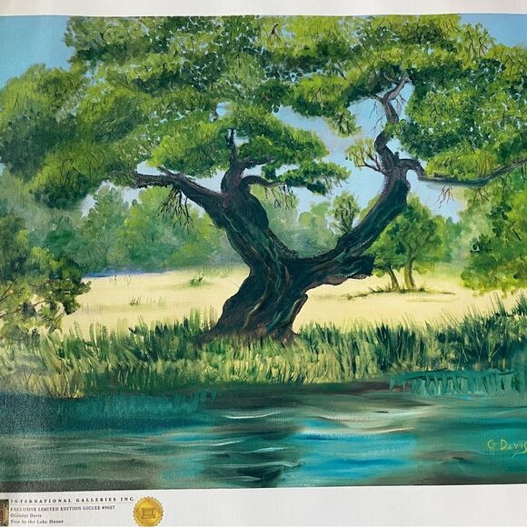 Texas Hill Country Tree by the Lake House Giclee Painting Canvas - Picture 1 of 7